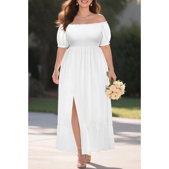 Plus Size Summer Dress Cotton Floral Off Shoulder Maxi Pockets Casual - Picture 5 of 6